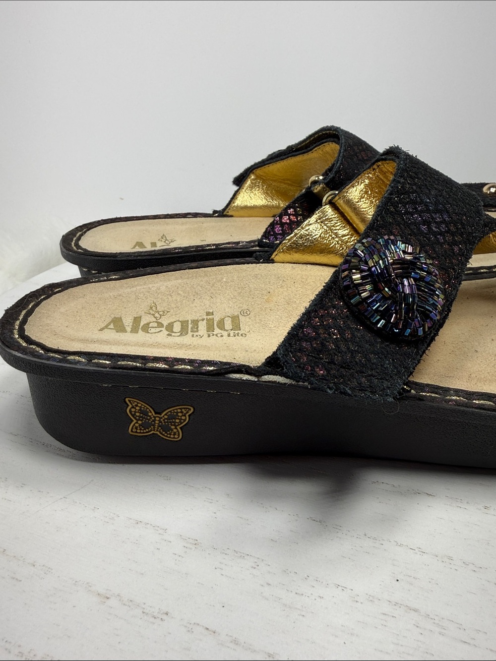 Alegria Black Iridescent Embellished Thong Sandals - Picture 2 of 9